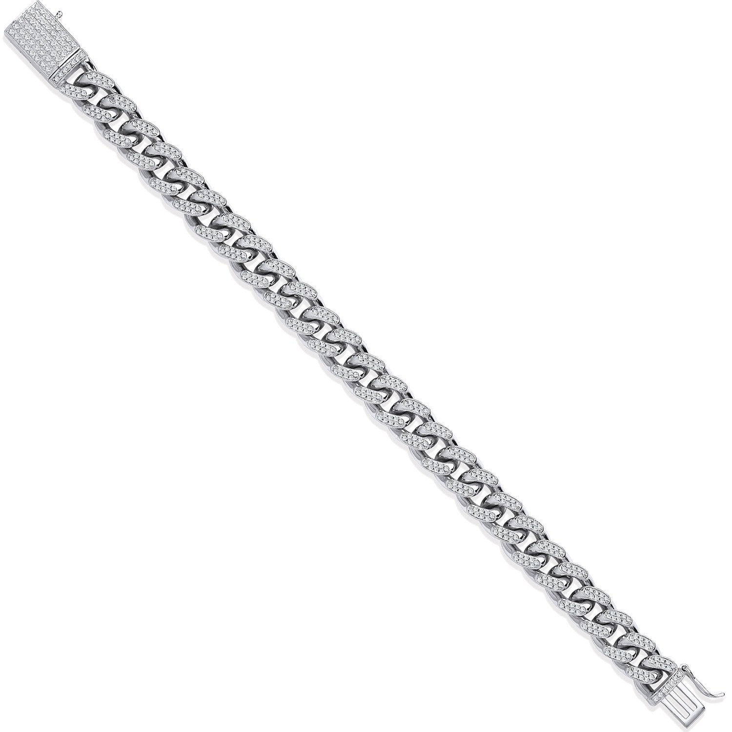 Silver 10mm Cuban Curb Link with Cubic Zirconias Gents Bracelet - Fine Bracelet - Certified A – Luxury Jewellery by Im